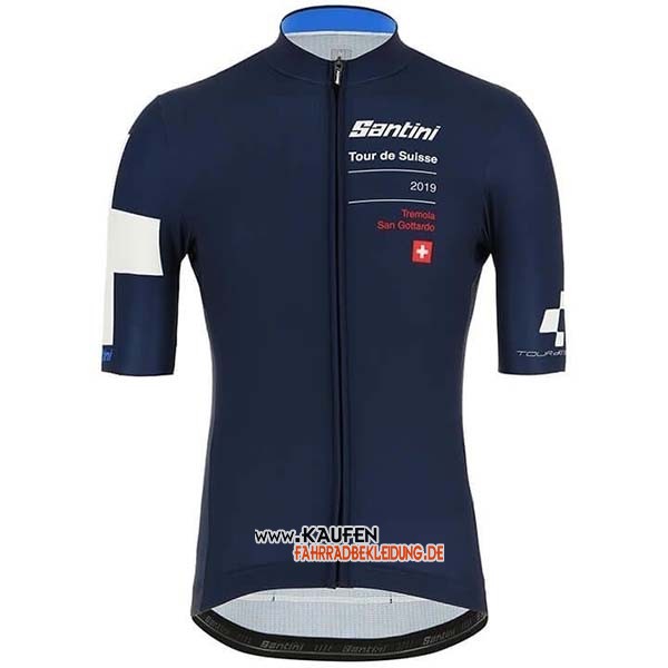 Tour de Suisse Kurzarmtrikot 2019 und Kurze Tragerhose Dunkel Blau Wei